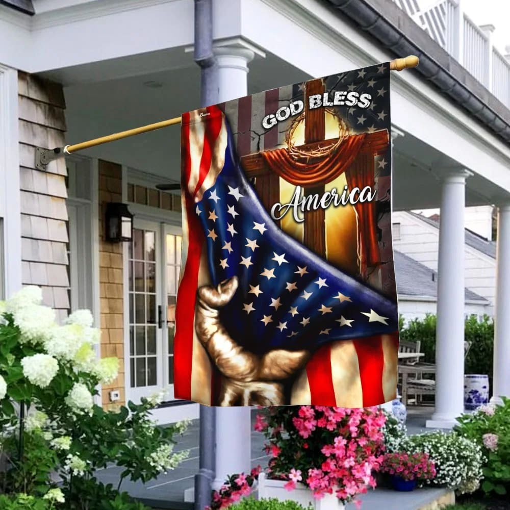 God Bless America Christian Cross House Flags - Christian Garden Flags - Outdoor Christian Flag