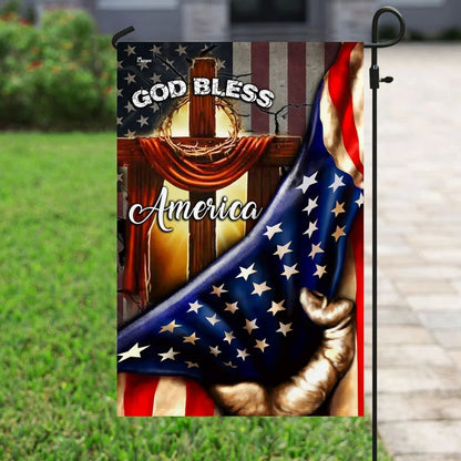 God Bless America Christian Cross House Flags - Christian Garden Flags - Outdoor Christian Flag