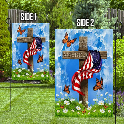 God Bless America Christian Cross US House Flags - Christian Garden Flags - Outdoor Christian Flag