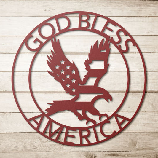 God Bless America Circle Eagle Metal Sign - Christian Metal Wall Art - Religious Metal Wall Decor