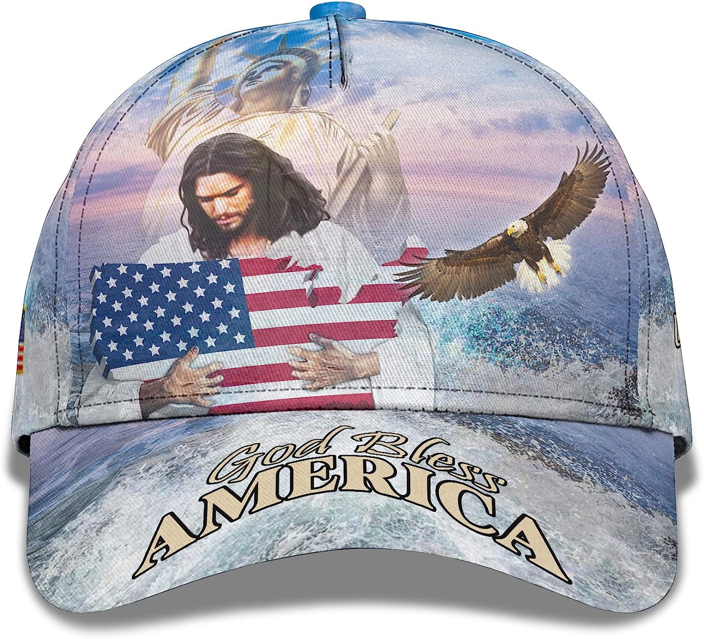God Bless America Eagle Ball For Independence All Over Print Baseball Cap - Christian Hats For Men Women