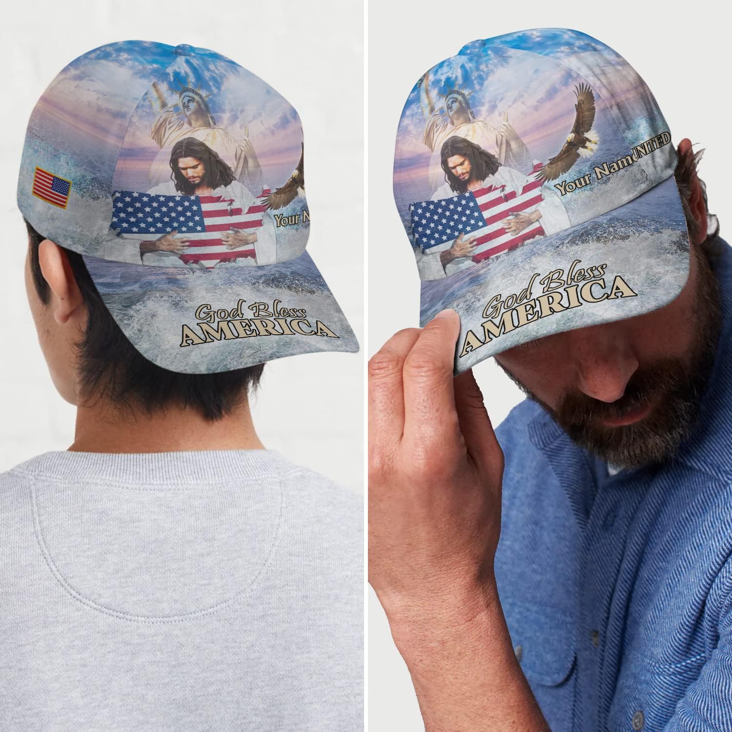 God Bless America Eagle Ball For Independence All Over Print Baseball Cap - Christian Hats For Men Women
