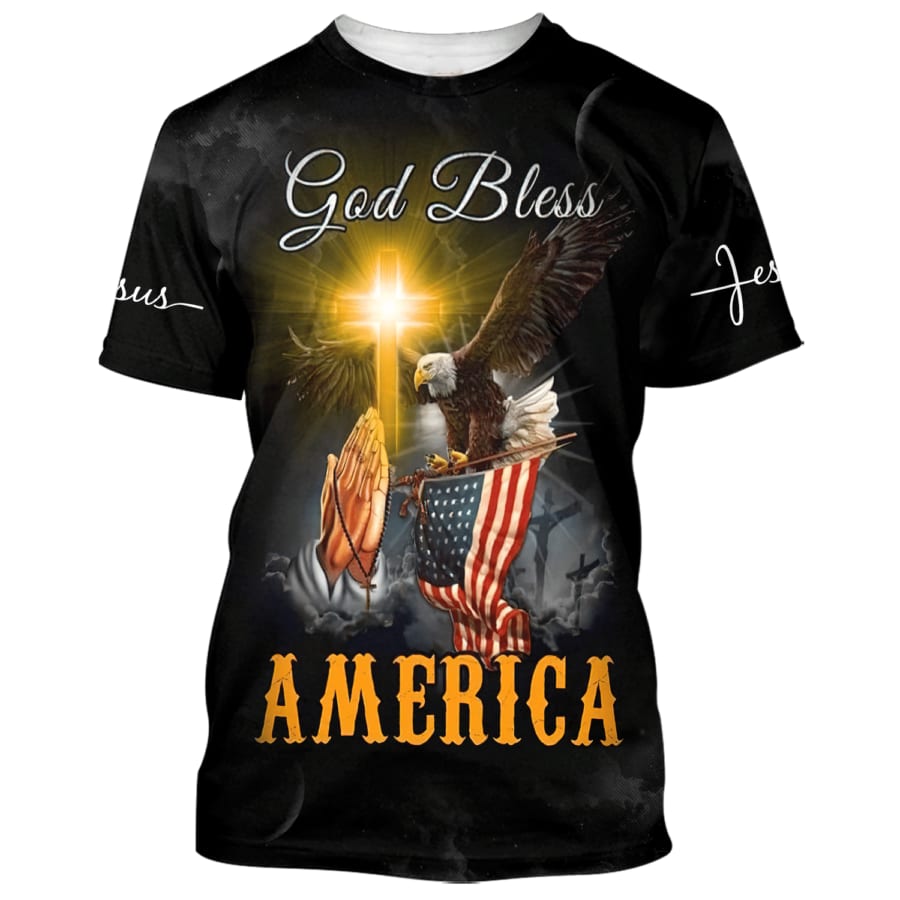 God Bless America Eagle Cross Christ 3d Shirts - Christian T Shirts For Men And Women