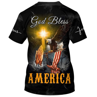 God Bless America Eagle Cross Christ 3d Shirts - Christian T Shirts For Men And Women
