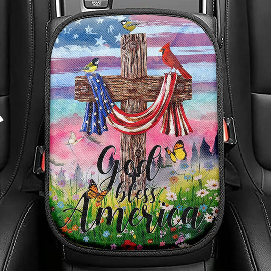 God Bless America Eagle Seat Box Cover, Christian Car Center Console Cover, Religious Car Interior Accessories