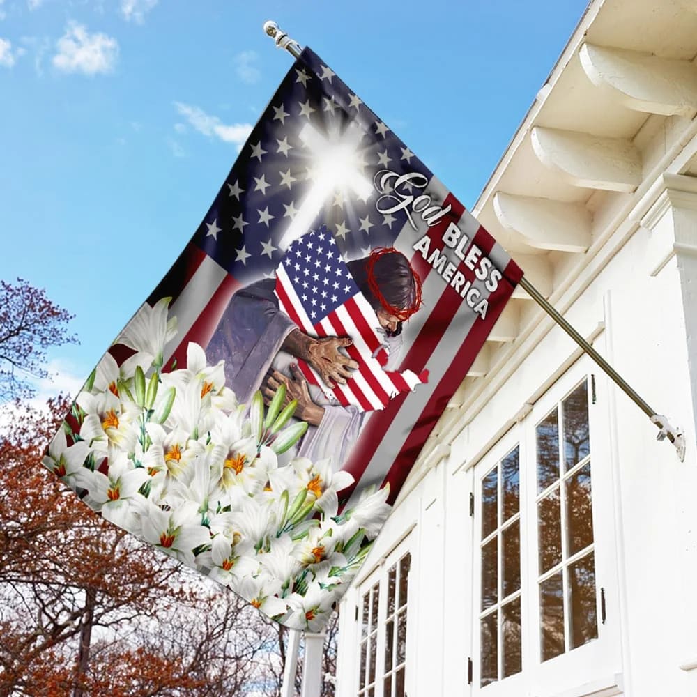 God Bless America Jesus And The Lilies Flag - Outdoor Christian House Flag - Christian Garden Flags