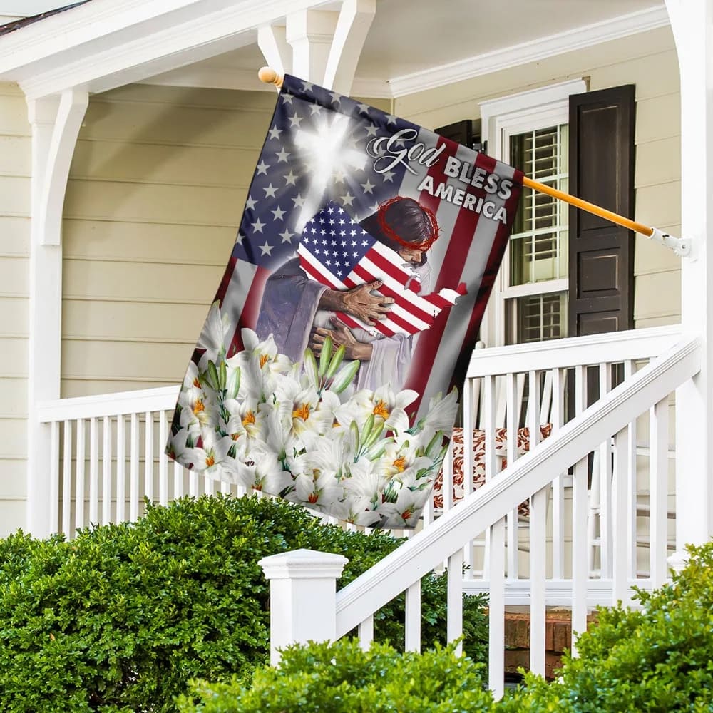 God Bless America Jesus And The Lilies Flag - Outdoor Christian House Flag - Christian Garden Flags