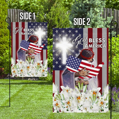 God Bless America Jesus And The Lilies Flag - Outdoor Christian House Flag - Christian Garden Flags