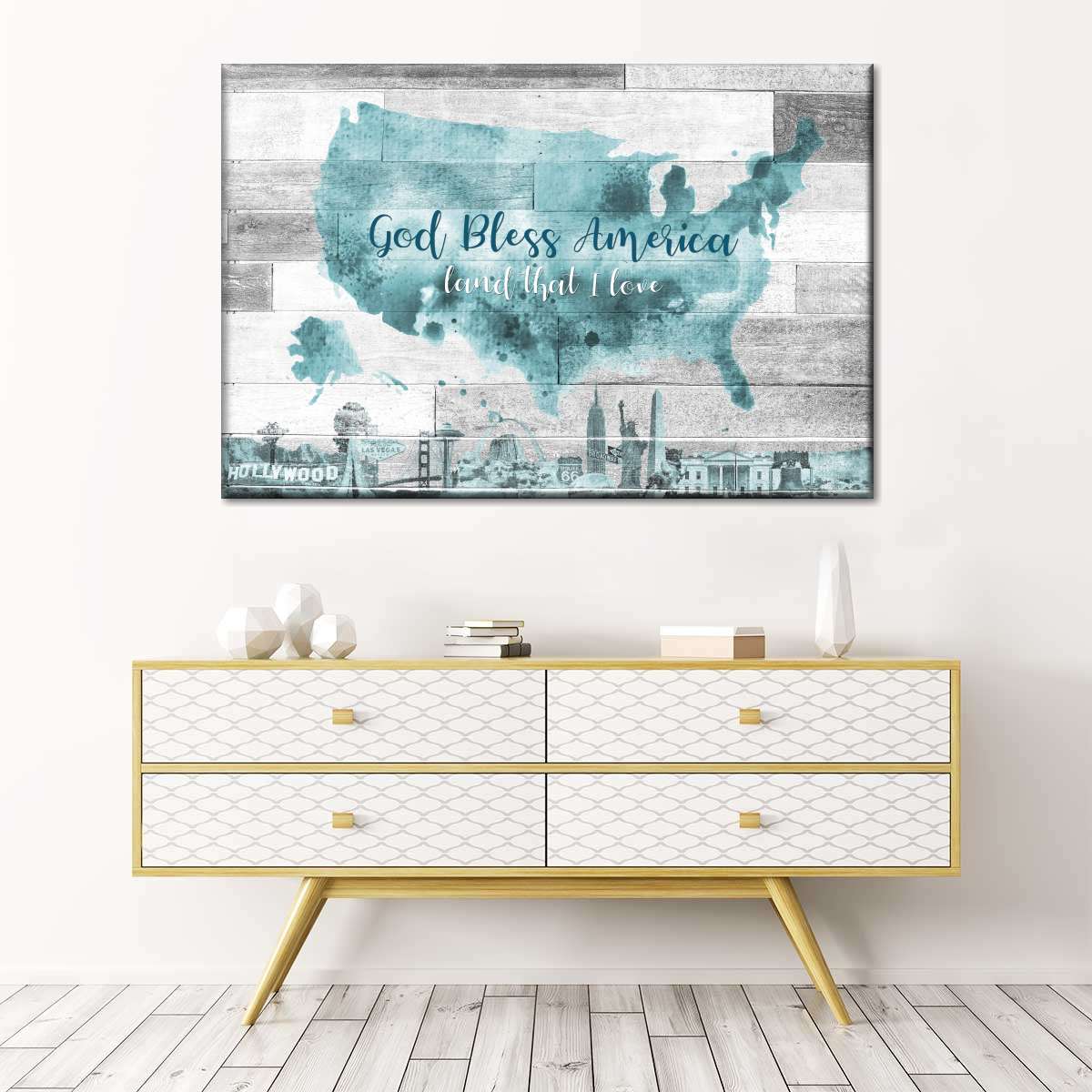 God Bless America Map Canvas Wall Art - Christian Canvas Wall Art - Religious Wall Art Canvas