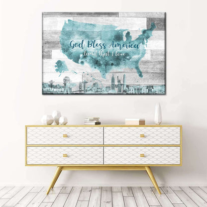 God Bless America Map Canvas Wall Art - Christian Canvas Wall Art - Religious Wall Art Canvas