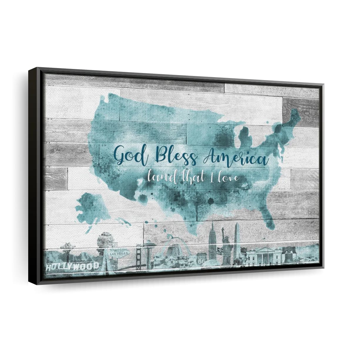 God Bless America Map Canvas Wall Art - Christian Canvas Wall Art - Religious Wall Art Canvas