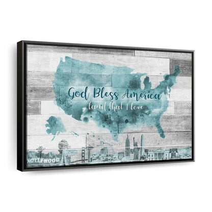 God Bless America Map Canvas Wall Art - Christian Canvas Wall Art - Religious Wall Art Canvas