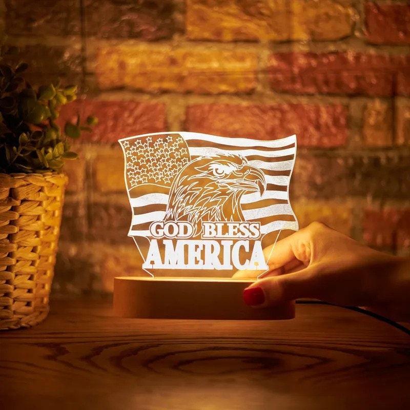 God Bless America! Patriotic Night Light for Gifts for Him - 3D Led Lamp for Valentine's Day Gifts - Led Lights Table Lamp Anniversary Gifts for Her
