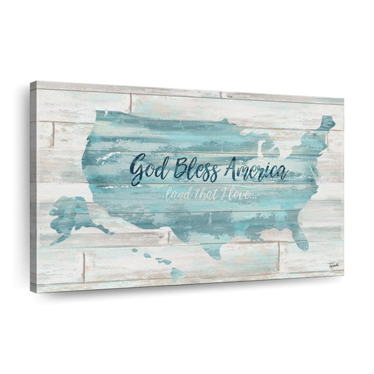 God Bless America USA Map Canvas Wall Art - Christian Canvas Wall Art - Religious Wall Art Canvas