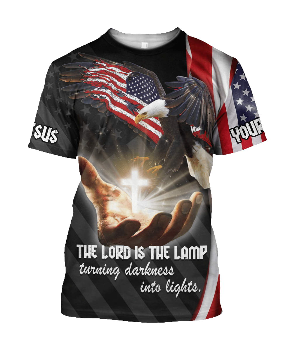 God Bless America US Eagle Flag Customized Shirt - Christian 3d Shirts For Men Women - Custom Name T-Shirt