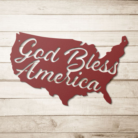 God Bless America Usa State Metal Sign - Christian Metal Wall Art - Religious Metal Wall Decor