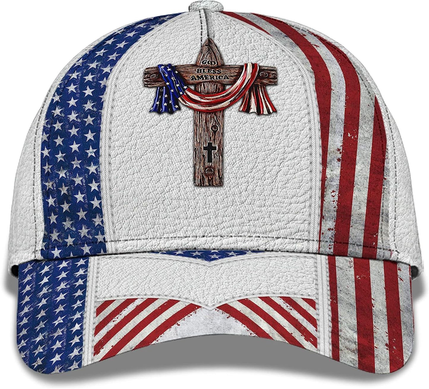 God Bless American Flag On Cross All Over Print Baseball Cap - Christian Hats For Men Women
