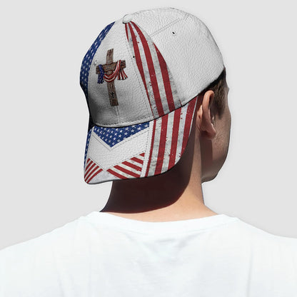God Bless American Flag On Cross All Over Print Baseball Cap - Christian Hats For Men Women