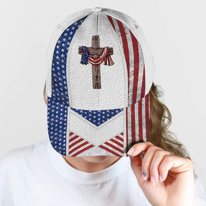 God Bless American Flag On Cross All Over Print Baseball Cap - Christian Hats For Men Women