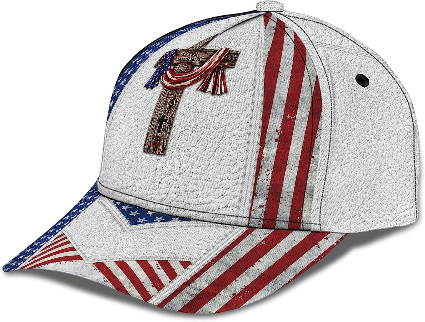 God Bless American Flag On Cross All Over Print Baseball Cap - Christian Hats For Men Women