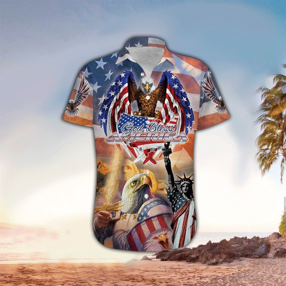 God Bless American Patriotism Eagle Hawaiian Shirt - Christian Hawaiian Shirt for Men Women