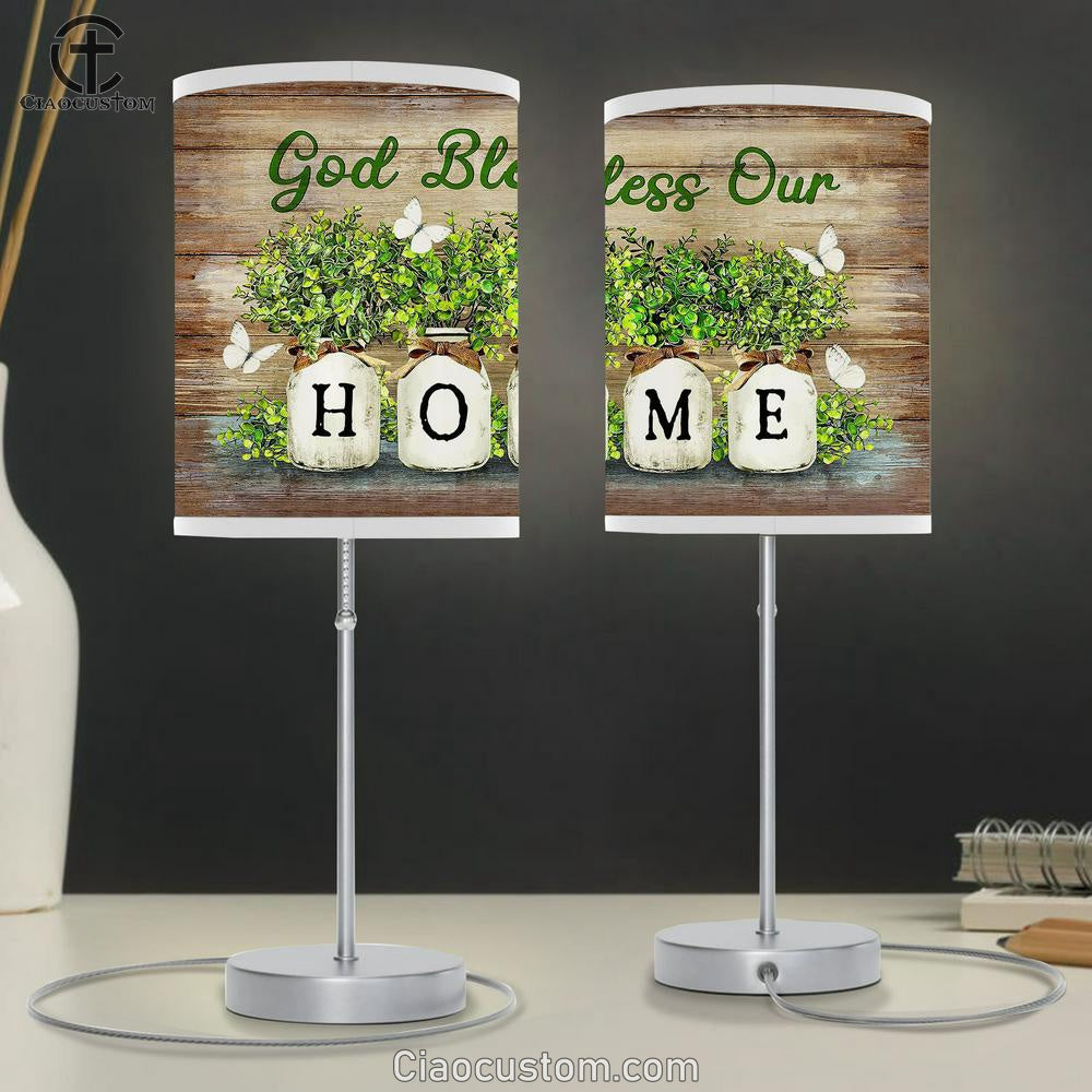 God Bless Our Home Baby Rubber Plant Vase White Butterfly Table Lamp For Bedroom - Bible Verse Table Lamp - Religious Room Decor