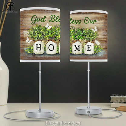 God Bless Our Home Baby Rubber Plant Vase White Butterfly Table Lamp For Bedroom - Bible Verse Table Lamp - Religious Room Decor