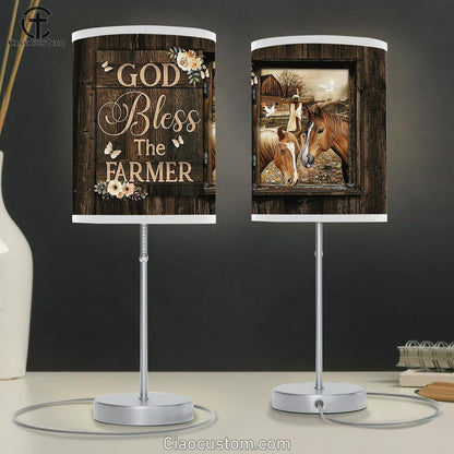 God Bless The Farmer Horse Flower White Dove Lamp Art Table Lamp - Christian Room Decor - Gifts For Horse Lovers