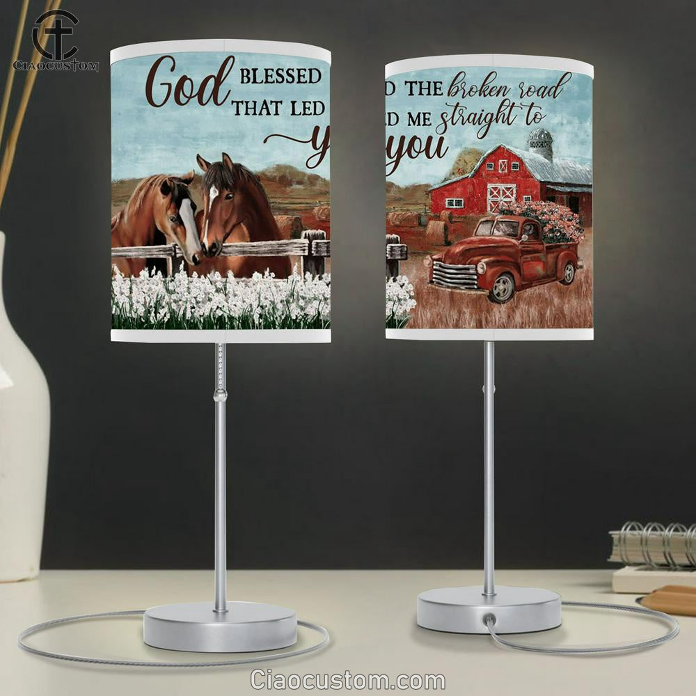 God Blessed The Broken Road Horses White Flower Field Ladybug Car Table Lamp Prints - Christian Lamp Art - Religious Home Decor