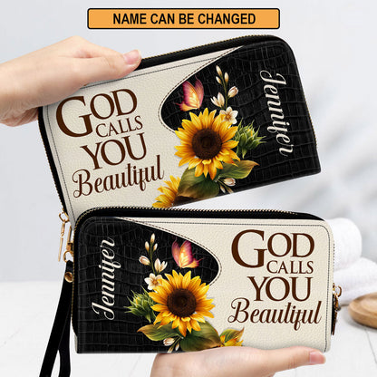 God Calls You Beautiful Christ Gifts For Women Of God Sunflower & Butterfly Clutch Purse For Women - Personalized Name - Christian Gifts For Women