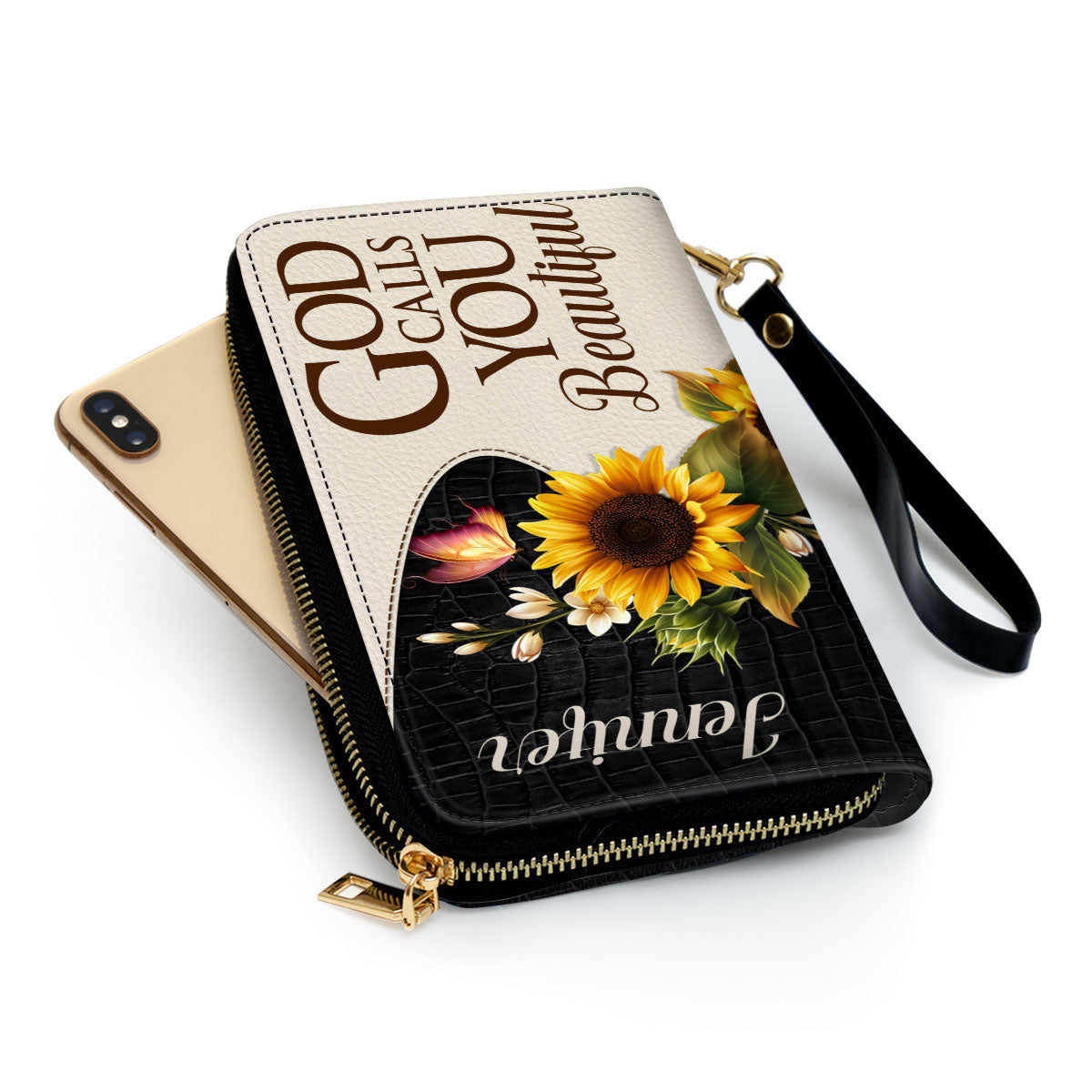 God Calls You Beautiful Christ Gifts For Women Of God Sunflower & Butterfly Clutch Purse For Women - Personalized Name - Christian Gifts For Women