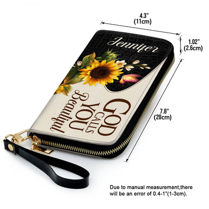 God Calls You Beautiful Christ Gifts For Women Of God Sunflower & Butterfly Clutch Purse For Women - Personalized Name - Christian Gifts For Women