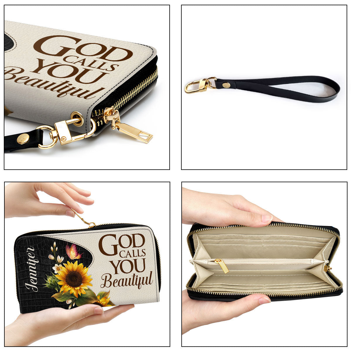 God Calls You Beautiful Christ Gifts For Women Of God Sunflower & Butterfly Clutch Purse For Women - Personalized Name - Christian Gifts For Women