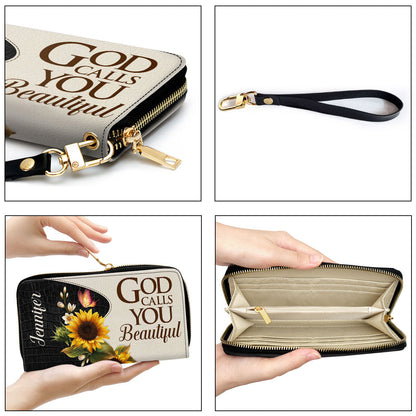 God Calls You Beautiful Christ Gifts For Women Of God Sunflower & Butterfly Clutch Purse For Women - Personalized Name - Christian Gifts For Women