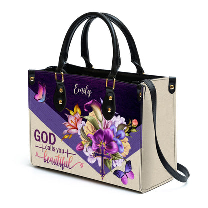 God Calls You Beautiful Flower And Cross Gorgeous Personalized Leather Handbag With Handle