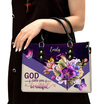God Calls You Beautiful Flower And Cross Gorgeous Personalized Leather Handbag With Handle