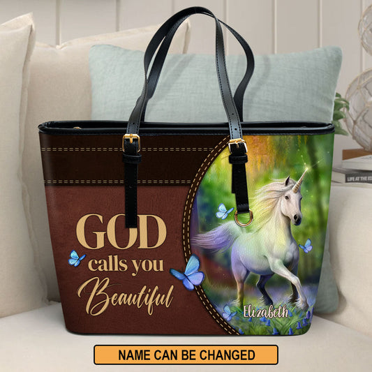 God Calls You Beautiful Horse Personalized Large Leather Tote Bag - Christian Gifts For Women