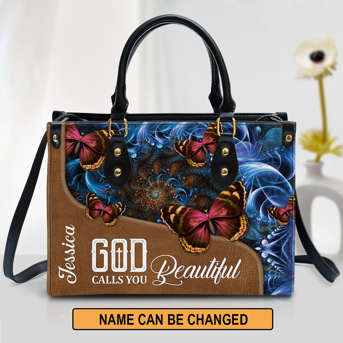 God Calls You Beautiful Leather Bag - Custom Name Butterfly Leather Handbag - Christian Gifts For Women