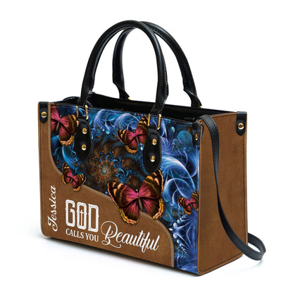 God Calls You Beautiful Leather Bag - Custom Name Butterfly Leather Handbag - Christian Gifts For Women