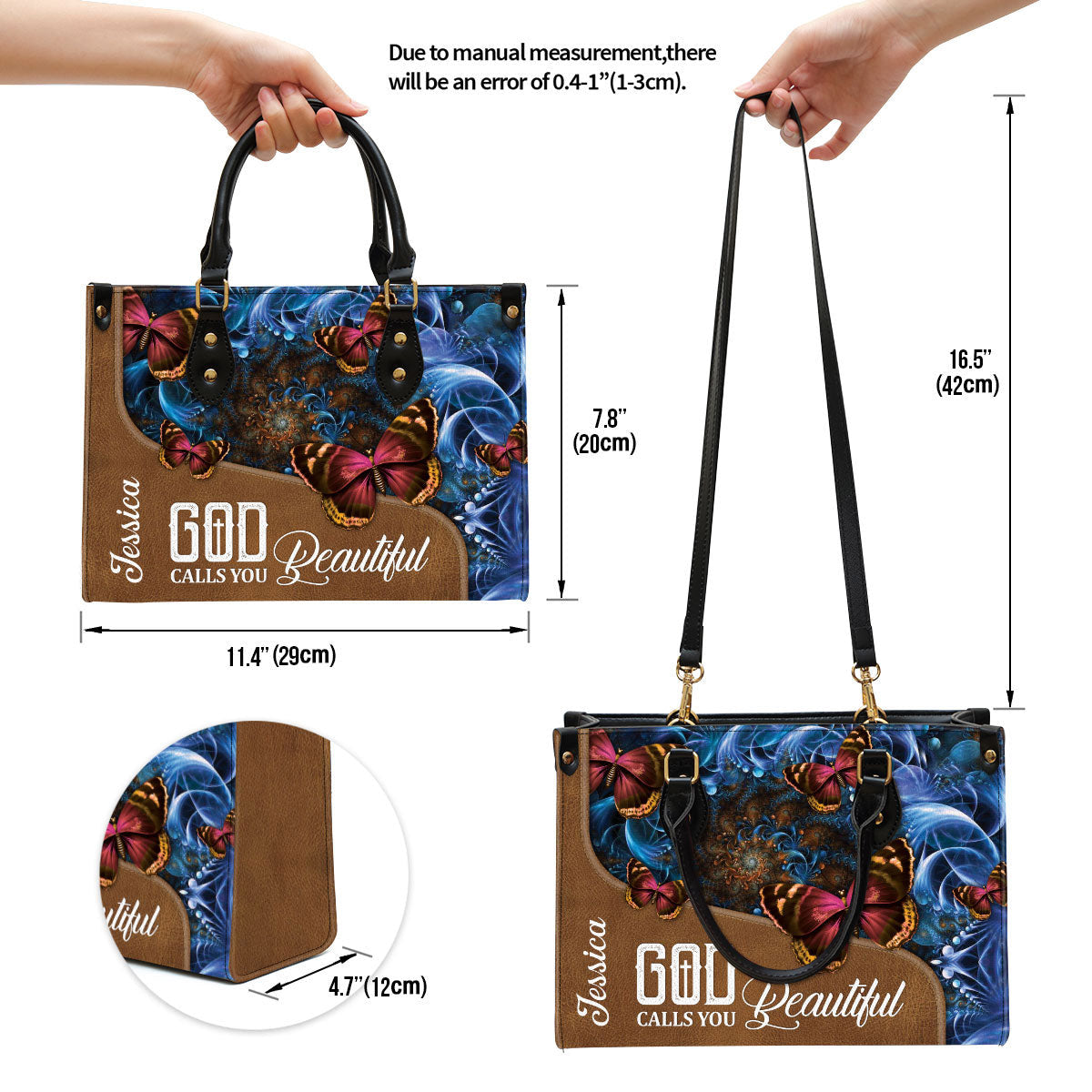 God Calls You Beautiful Leather Bag - Custom Name Butterfly Leather Handbag - Christian Gifts For Women