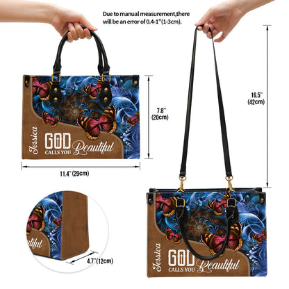 God Calls You Beautiful Leather Bag - Custom Name Butterfly Leather Handbag - Christian Gifts For Women
