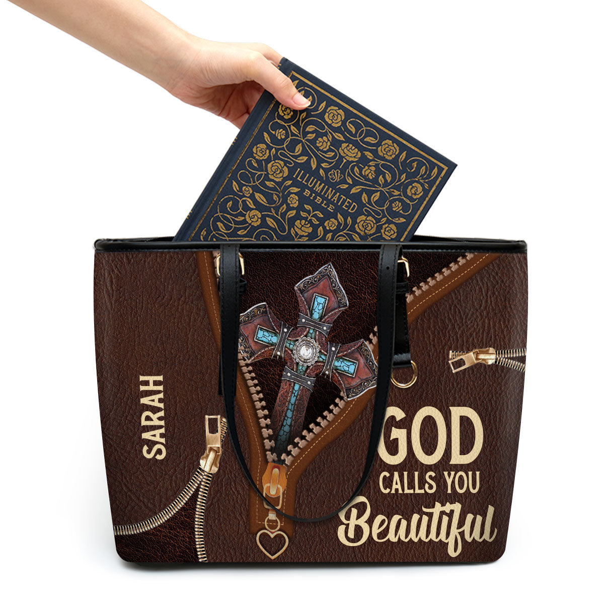 God Calls You Beautiful Lovely Personalized Large Leather Tote Bag - Christian Gifts For Women