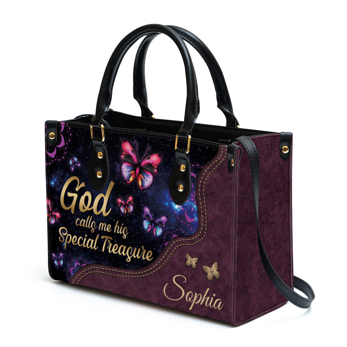 God Calls You His Treasure Leather Bag - Custom Name Butterfly Leather Handbag - Christian Gifts For Women
