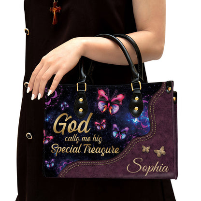 God Calls You His Treasure Leather Bag - Custom Name Butterfly Leather Handbag - Christian Gifts For Women