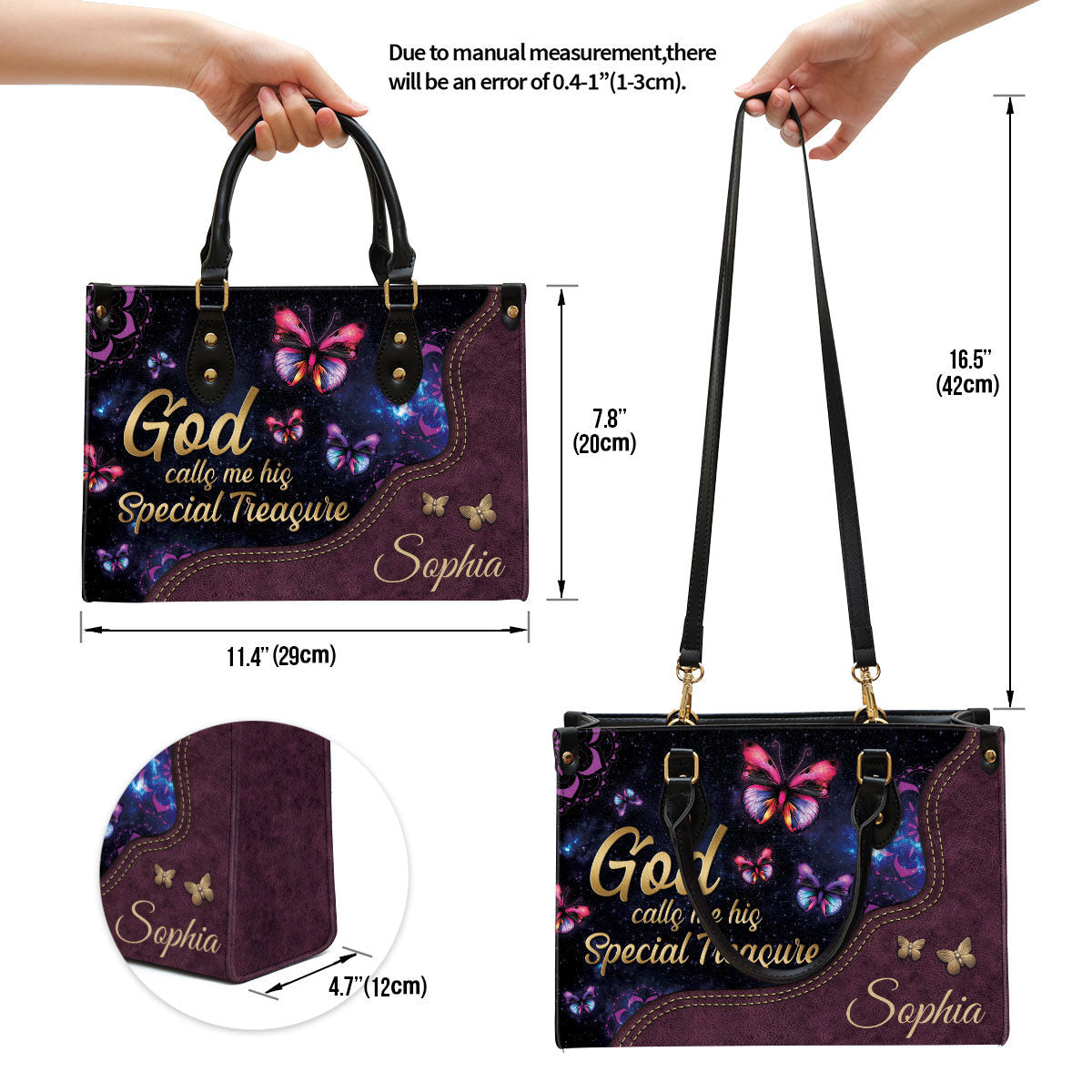 God Calls You His Treasure Leather Bag - Custom Name Butterfly Leather Handbag - Christian Gifts For Women