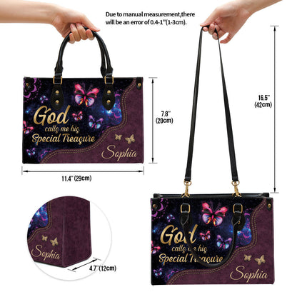 God Calls You His Treasure Leather Bag - Custom Name Butterfly Leather Handbag - Christian Gifts For Women