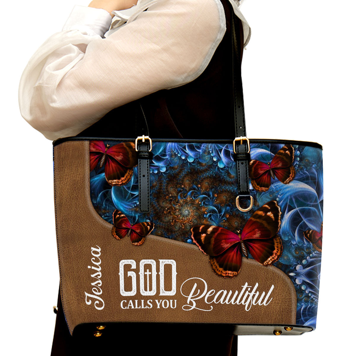 God Calls You Personalized Large Leather Tote Bag - Christian Gifts For Women