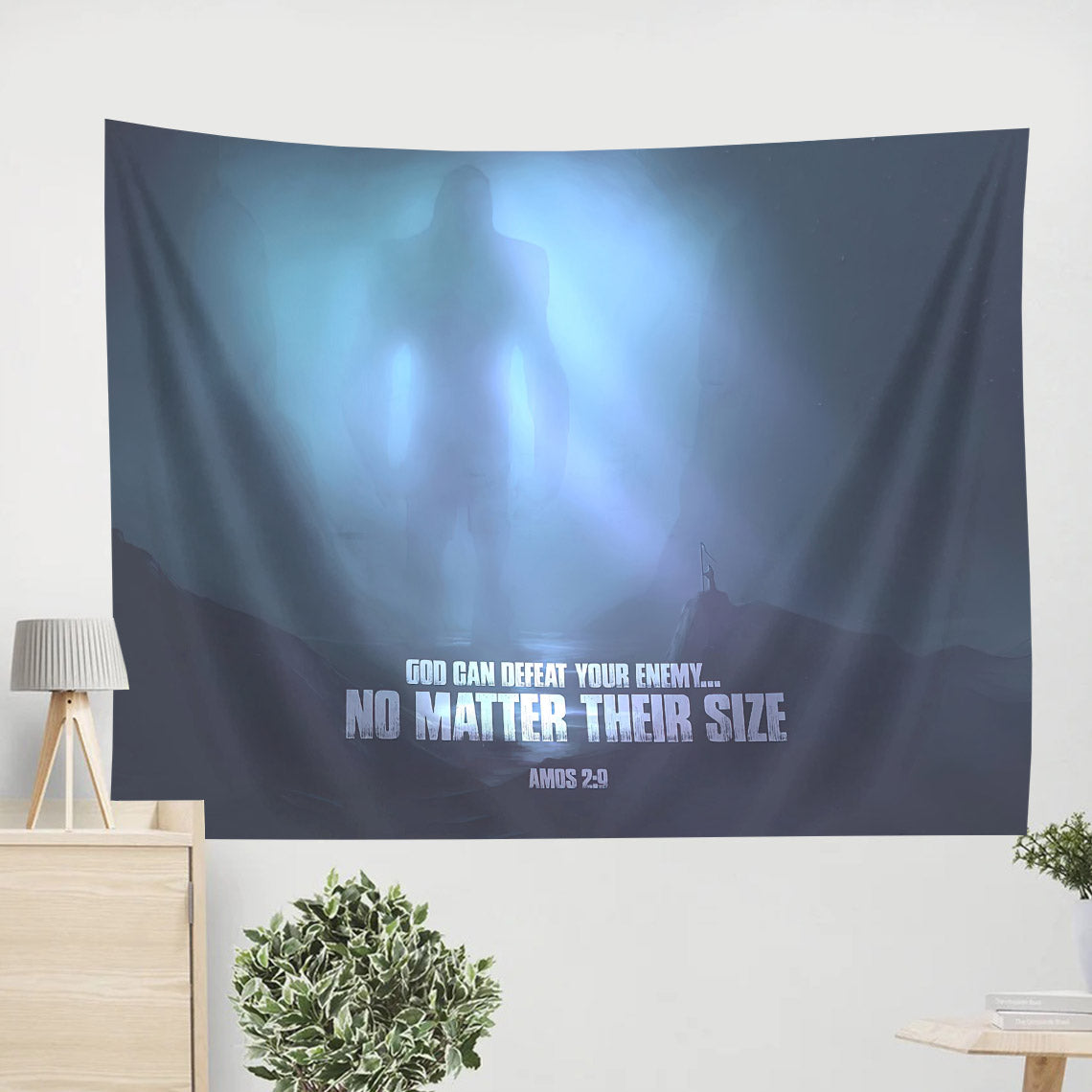 God Can Defeat Your Enemy.. No Matter Their Size Amos 2 9 - Religious Tapestry - Tapestry Wall Hanging