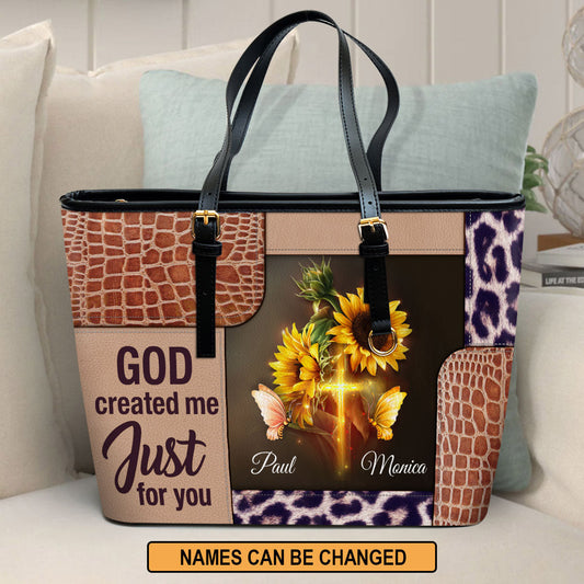 God Created Me Just For You Personalized Pu Leather Tote Bag For Women - Mom Gifts For Mothers Day