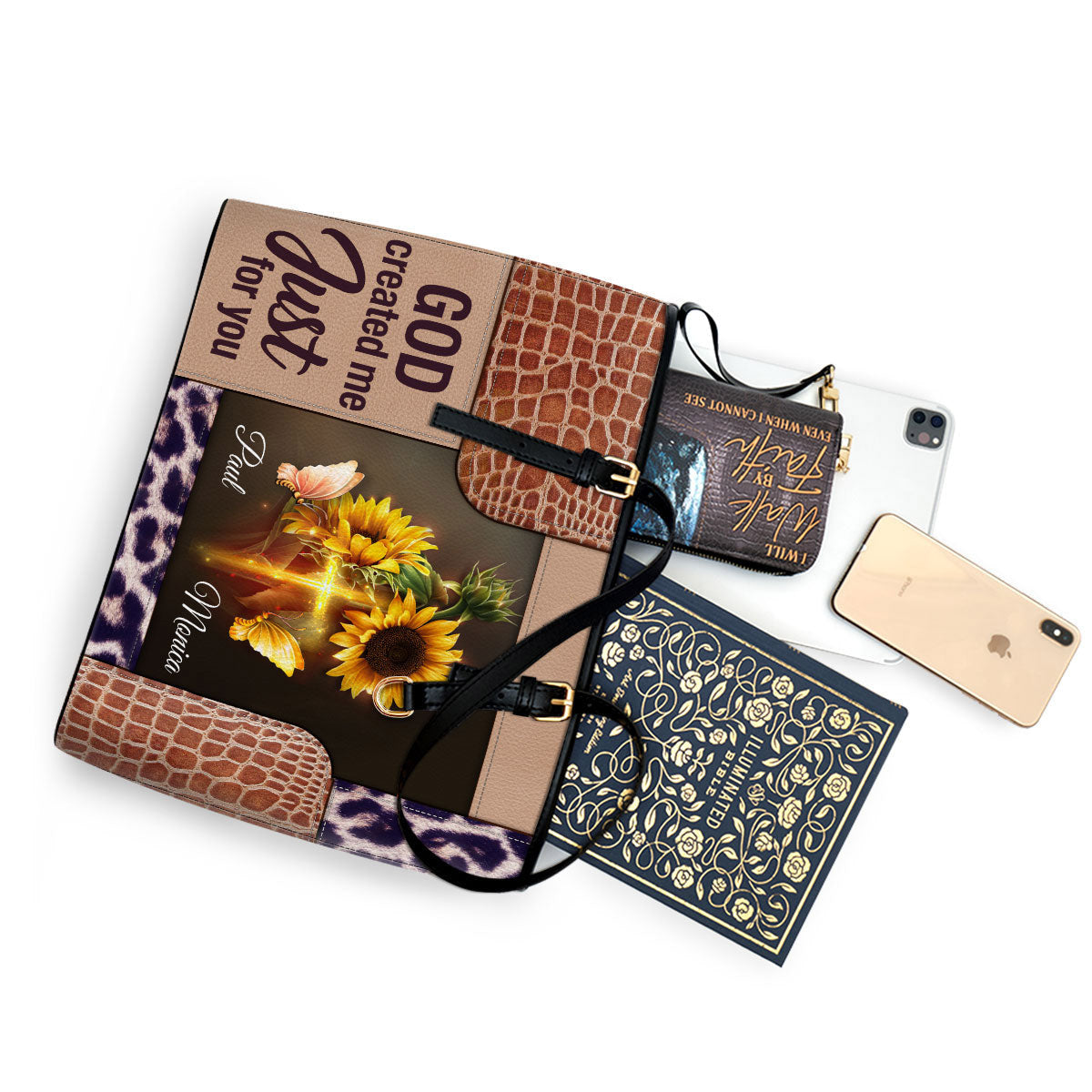 God Created Me Just For You Personalized Pu Leather Tote Bag For Women - Mom Gifts For Mothers Day